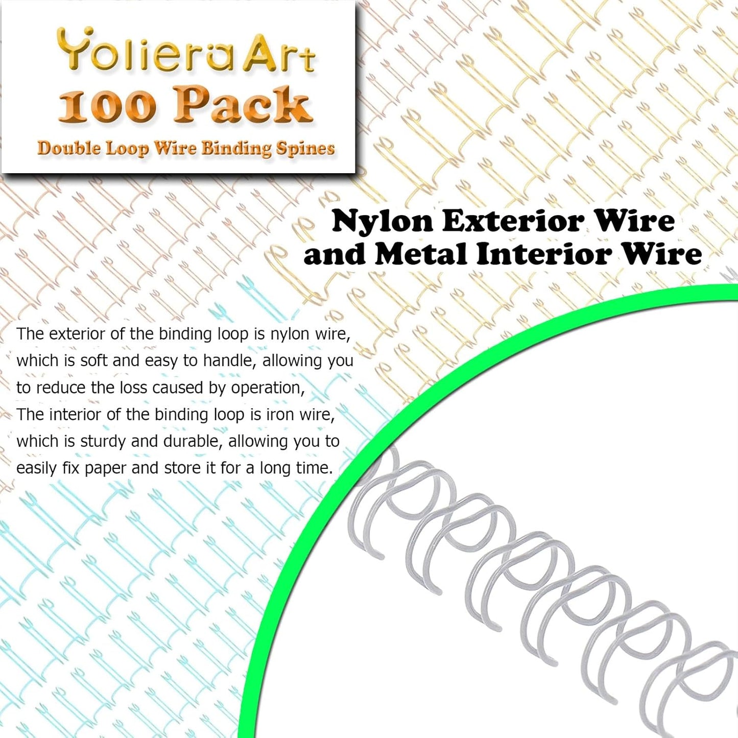 100 Pack Double Loop Wire Binding Spines, YolieraArt Wire Binding Spines, 7/16 Inch Binding Wire for Letter Size (80 Sheet Capacity, 100P, 3:1 Pitch, White)