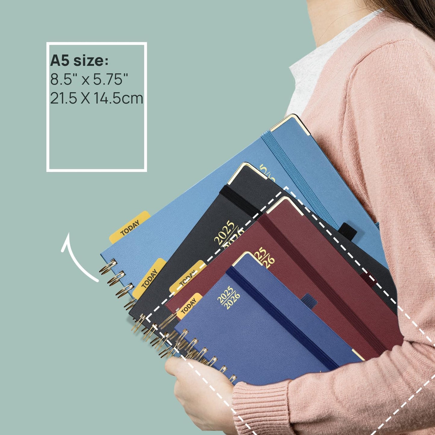 POPRUN Academic Daily Planner 2025-2026 One Page A Day - [5.75" x 8.5"- Spiral Hard Cover], Appointment Book (July 2025 - June 2026) with Monthly Calendar - Black