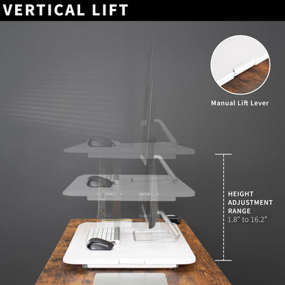 VIVO Economy Single Top Height Adjustable 29 inch Standing Desk Converter, Sit Stand Tabletop Monitor and Laptop Riser Platform Workstation, White, DESK-V000UW