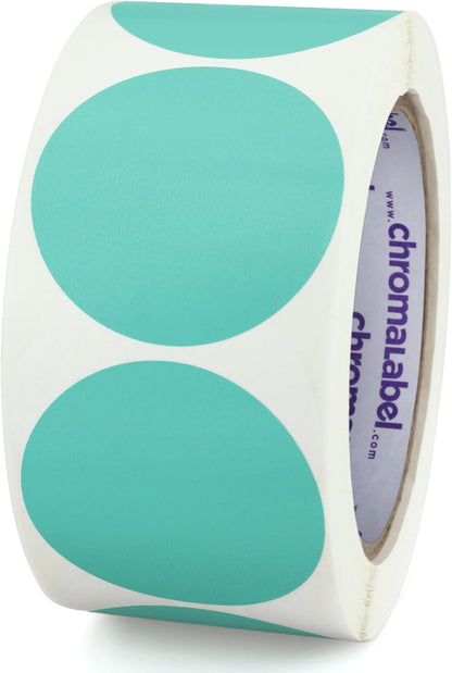 ChromaLabel 2 Inch Round Label Permanent Color Code Dot Stickers, 500 Labels per Roll, Aqua