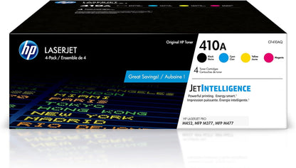 HP 410A Black, Cyan, Magenta, Yellow Toner Cartridges (4-pack) | Works with HP Color LaserJet Pro M452 Series, HP Color LaserJet Pro MFP M377, M477 Series | CF410AQ