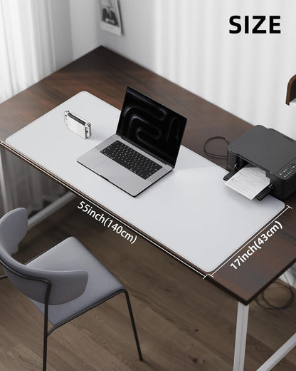 Extra Large Desk Pad Mat - Waterproof Mouse Pad & Desk Protector, Non-Slip XXL PU Leather Gaming Mat for Keyboard/Mouse, Stitched Edge with Ergonomic Support, 55"x17" (White)