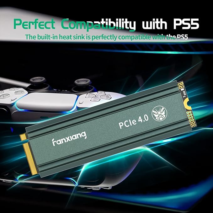 fanxiang S660 PCIe 4.0 2TB SSD for PS5 with Heatsink, Up to 5000MB/s, NVMe M.2 SSD Internal Gaming SSD NAND SLC Cache Suitable for PS5 Enthusiasts, Technology Enthusiasts, IT Professionals