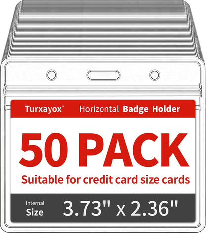 50 Pack Horizontal Clear Name ID Badge Holder for Lanyards