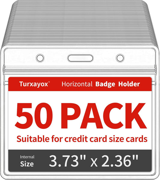 50 Pack Horizontal Clear Name ID Badge Holder for Lanyards