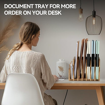 KIRIGEN Wood File Mail Organizer 7 Slots File Paper Holder Desktop Wood Document Letter Holder Organizer for Home Office Brown (7KWJJ-DBR)