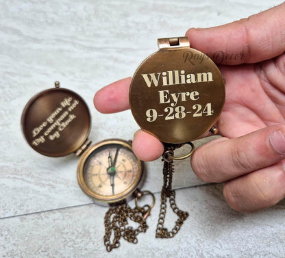 Personalized Engraved Compass Brass Metal Directional Compass with Leather Cover Gift for Husband, Personalized, Communion Gift, Gift for Him & Her, Luxury