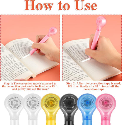 BESARME 6 Pieces Correction Tape Pen, Push Pull Protective, Easy to Use Applicator for Instant School Office Supplies, 1/5 X 236 Inch