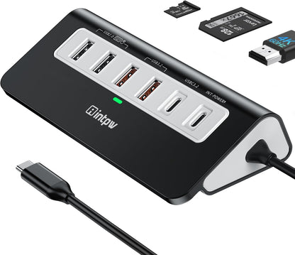 USB C Hub 10Gbps, 9-in-1 USB C Docking station with 4K@60Hz HDMI, Type-C & 2 Type-A 3.2, 2 USB-A 2.0, PD 100W, SD/TF Port, Black Aluminum USB Hub for Laptop, iPhone 16/15 Series, MacBook Air/Pro