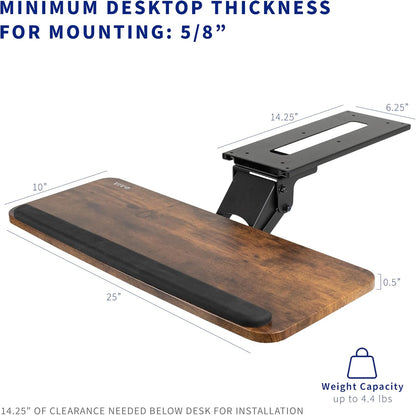 VIVO Adjustable Computer Keyboard and Mouse Platform Tray, Ergonomic Under Table Desk Mount Drawer Underdesk Shelf, Rustic Vintage Brown, MOUNT-KB03N