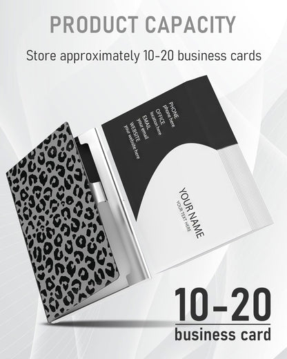 Business Card Metal Slim Organizer, Professional Stainless Steel Square Pocket Wallet for Office Workers, Compact and Portable for Pockets (Grey Snow Leopard A)