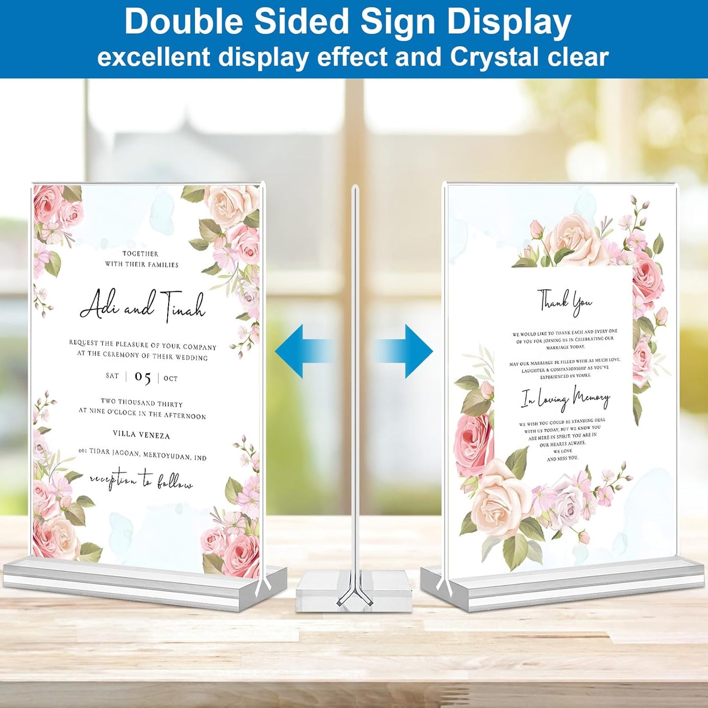 Acrylic Sign Holder 4x6, 3 Pack Clear TableTop Sign Holder-Sided, Plastic Flyer Display Holder with Vertical Base, Clear Flyer Stand Menu Table Display Holders for Restaurants Office Store Show Fair