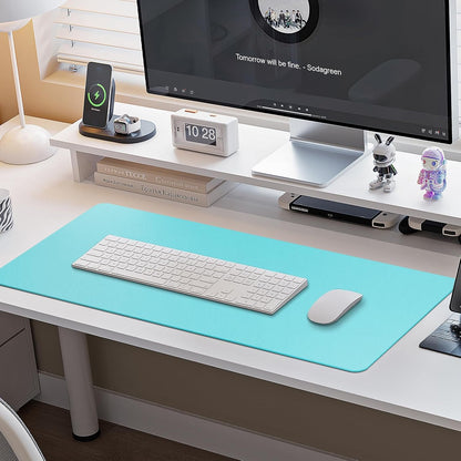 Boutilon Leather Desk Pad Protector,Non-Slip Mouse Pad,Laptop Desk Pad,Office Mouse Mat,Waterproof Leather Desk Blotter,Desk Writing Pad for Office and Home (XXXL-Bright Blue,47"x 24")