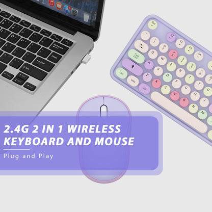 Wireless Typewriter Keyboard and Mouse - Wireless Keyboard with Silent Wireless Mouse, Cute Retro Keyboard Mouse Combo, 2.4G USB Computer Keyboard and Mouse for Windows Laptop/Desktop/PC(Purple)