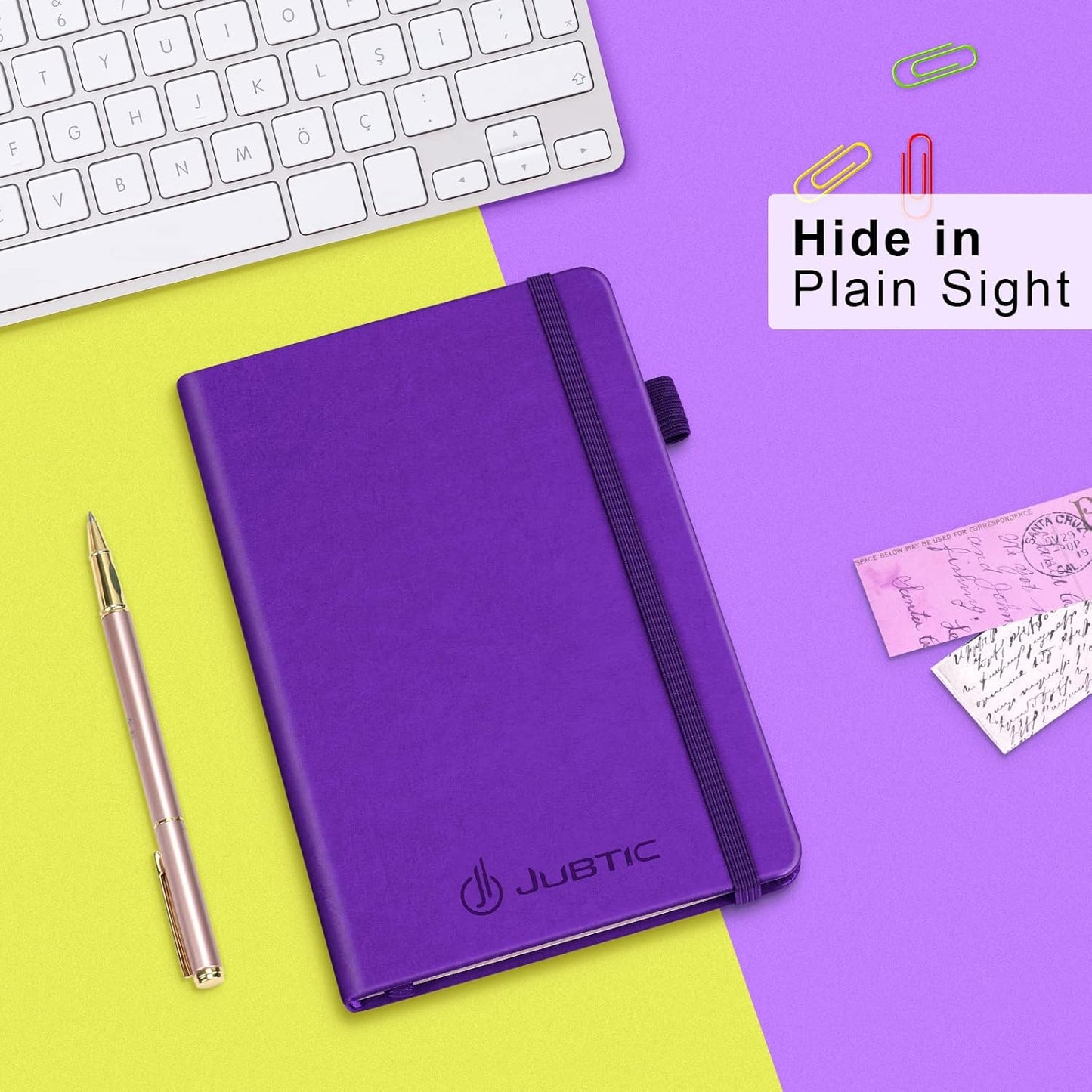 JUBTIC Password Book with Alphabetical Tabs. Medium Size Password Keeper Logbook for Internet Log in, Website Address. Hardcover Password Journal Notebook & Organizer for Home Office, Violet Purple
