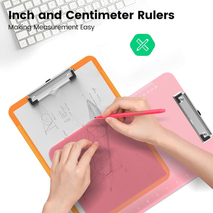 Bulk Clipboards Set of 12, 8.5x11 Plastic Colored Clear Clip Board with Ruler, Suitable for Classroom, Students, Kid, Size 9" x 12.5" with Low Profile Clip, Office & School Supply