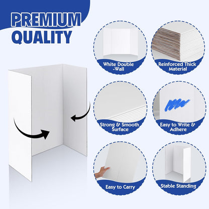 Trifold Poster Board,12 Pack 24" x 16" White Corrugated Poster Boards,Display Board,Perfect for School Projects, Science Fairs, Event Displays, and Business Presentations