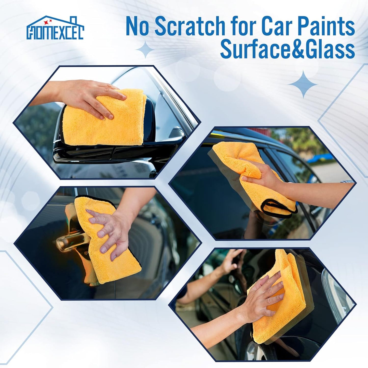 HOMEXCEL Microfiber Towels for Car, Premium Cleaning Cloth Lint Free,Scratch Free, Strong Water Absorption, Car Washing Drying Towel for Household, Auto Detailing, Windows, 16" x 24 ", 3 Pack