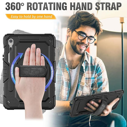 HXCASEAC Case for Samsung Galaxy Tab S10 Lite / S10 FE / S9 FE 5G 10.9 inch, Shockproof Design with Screen Protector/Hand Strap/S Pen Holder, Protective Samsung Galaxy S10 Lite Tablet Case, Black