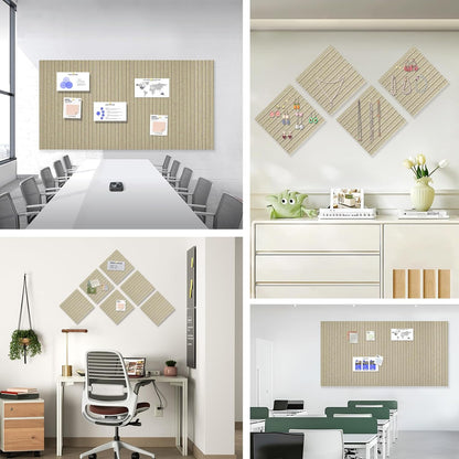 Large Cork Board for Office, 8 Pack Felt Wall Tiles with Slat Wall Paneling, Felt Bulletin Board Pin Board Cork Boards for Walls (Tan)
