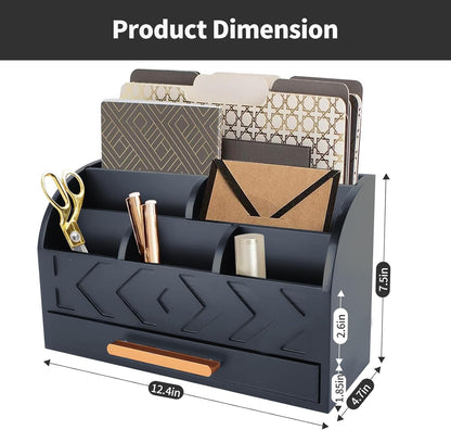 Wooden Desk Organizer Mail Organizer Countertop, Desktop Organizer Mail Sorter Mail Holder Bill Organizer for Desk, Desk Organizers and Accessories for Women (Black)