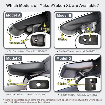 4K Dash Cam Custom fit for GMC Yukon, Yukon XL 2021-2022 (Model B), SLE SLT AT4 Denali, Integrated OEM Look, UHD 2160P Video, WiFi & App, G-Sensor, Loop Recording, Easy to Install, 64GB Card