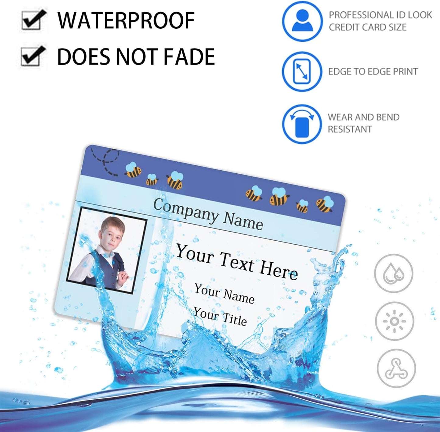 Custom Id Badge, Personalized Employee Photo Identification Card, Customized Plastic ID Card for Office Worker Doctor Nurse Student - No Punch Hole