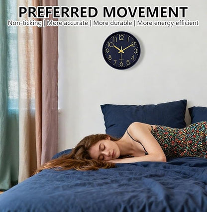Modern Silent Wall Clock, 12 Inch Wall Clocks Battery Operated Large Number, Non-Ticking Analog Clock with Tempered Glass Quartz Clocks for Living Room Bedroom Office Kitchen, Navy Blue