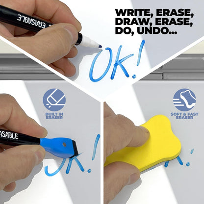 Desktop Whiteboard - Glass Dry Erase White Board - Desk Computer Buddy – Home Office & Studying Essentials - Desktop Pad with Phone & Tablet Slot, Storage Compartment - Includes 4 Markers, 1 Eraser