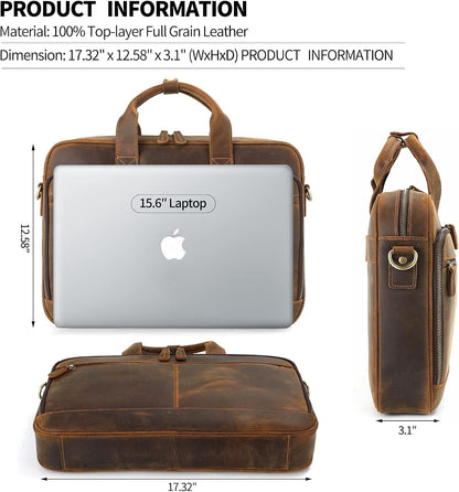 Jack&Chris Leather Briefcase for Men,Business Travel Laptop Messenger Bags