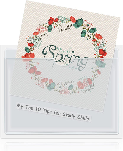 Outus 500 Pack Self Adhesive Index Card Holder Clear Plastic Label Pockets with Top Open for Loading Sticky Business Card Sleeves for Storage Bins Library Organizing Photo Protecting(3.6 x 4.8 Inch)