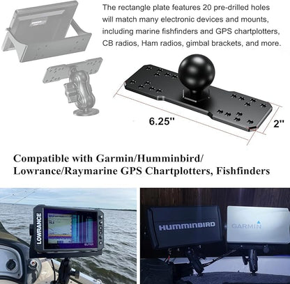 BRCOVAN 1.5'' Ball Fish Finder Mount, Aluminum Alloy Universal Marine Electronic Plate for RAM Mounts C Size 1.5 Inch Ball Double Socket Arm, Fit for Garmin, Lowrance, Humminbird, Raymarine and More