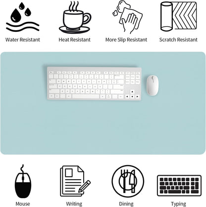 Bloss Light Blue Desk Mat, Large Mouse Pad, Leather Desk Blotter, Waterproof Desk Pad for Office Home Decor/31.5×15.7 Inch