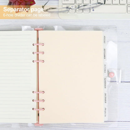 A5 Plastic Binder Dividers 6 Holes Durable Plastic Tab Dividers for 6-Ring Binders, Notebooks, Planners, 5.7x8.3 inch (Beige)
