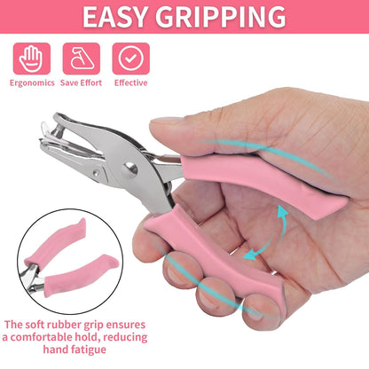 Single Hole Punch, 2 Pcs Hand Hole Puncher with Soft Grip Handle, 1/4" and 1/8" Small Hole Paper Punch for Crafts, Scrapbooks, 6 Sheets Capacity, Tags, Tickets - Pink