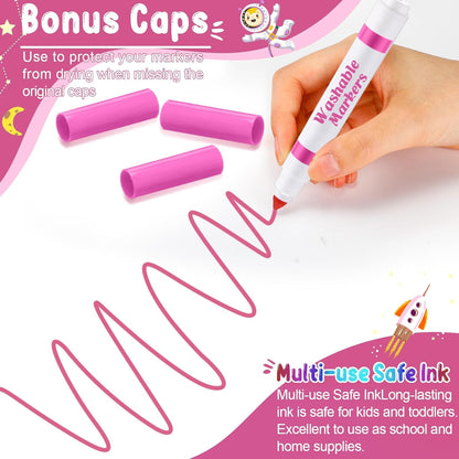 Janlaugh 60 Pcs Pink Washable Markers Bulk Coloring Broad Line Markers for Kids Conical Tip Pink drawing pens for Classroom Back to School travel Art baby shower gender reveal Supplies, Ages 6+