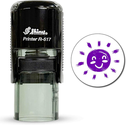 Shiny Sun Teacher Stamp, Round Self Inking Stamp for Classroom, Purple Ink