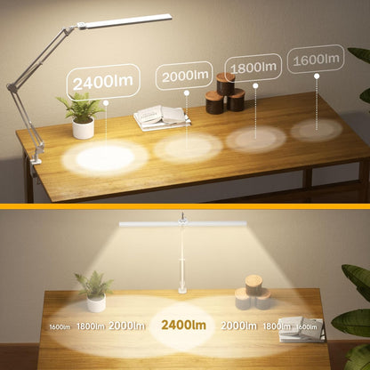 SKYLEO Led Desk Lamp for Home Office - 2400LM Ultra Bright Desk Light -Eye Caring Desk Lamp with Clamp - Adjustable Office Lamp with Remote Control- Easy Installation - 24W White