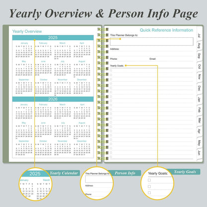 2025-2026 Planner - Academic Planner 2025-2026 from July 2025 - June 2026, Weekly & Monthly Planners Spiral Bound with 12 Monthly Tabs, Inner Pocket, 6.4" x 8.5", Green