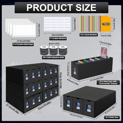 10800+ Card Storage Box, 2000+ Toploader Storage Box for Commander Display,with 72 Dividers, Labels & Tapes,Fit for TCG, PTCG, MTG
