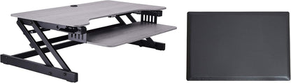 Rocelco 37.5" Height Adjustable Standing Desk Converter with Anti Fatigue Mat Bundle - Slide Out Retractable Keyboard Tray - Sit Stand Dual Monitor Riser - Computer Workstation - Gray (R DADRG-MAFM)