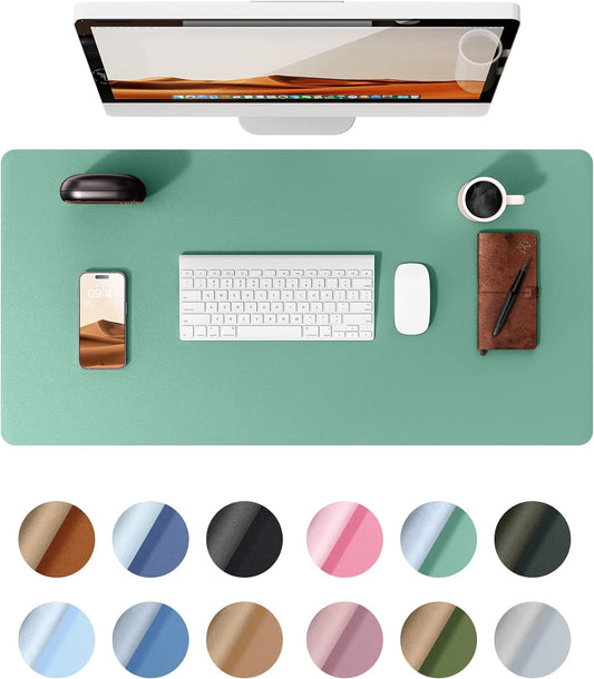 YSAGi Leather Desk Protector, Office Mat, Large Mouse Mat, Non-Slip PU Leather Blotter, Laptop Desk Mat, Waterproof Writing Pad for Office and Home (Green-Blue, 31.5" x 15.8")