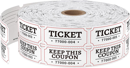 Methdic 2000 White Double Raffle Tickets Roll, Ticket for Events, Entry, Class Reward, Fundraiser & Prizes