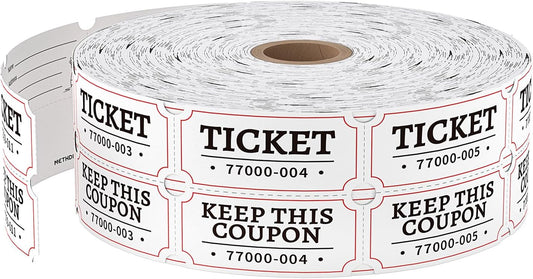 Methdic 2000 White Double Raffle Tickets Roll, Ticket for Events, Entry, Class Reward, Fundraiser & Prizes