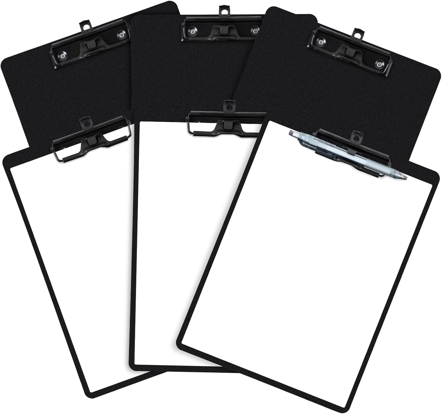 Black Clipboard with Pen Holder, Set of 6 Plastic Clipboard with Low Profile Metal Clip, Hanging Clip boards Holds 8.5x11 Inch Papers, Standard A4 Letter Size Clip Boards for Offices & School