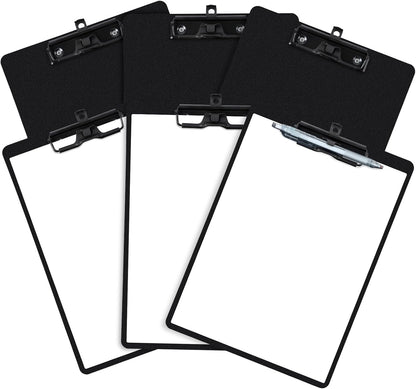 Black Clipboard with Pen Holder, Set of 6 Plastic Clipboard with Low Profile Metal Clip, Hanging Clip boards Holds 8.5x11 Inch Papers, Standard A4 Letter Size Clip Boards for Offices & School
