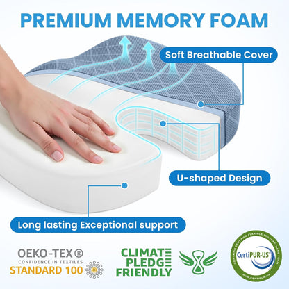TushGuard Office/Car Seat Cushion, Non-Slip Sciatica & Back Coccyx Tailbone Pain Relief Chair Pad, Memory Foam Butt Pillow for Computer Desk, Wheelchair, Driving (Light Blue, X-Large)