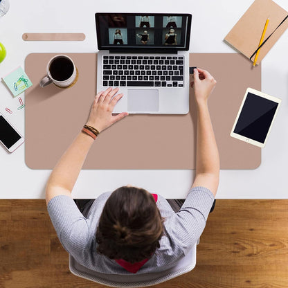 Boutilon Leather Desk Pad Protector,Non-Slip Mouse Pad,Laptop Desk Pad,Office Mouse Mat,Waterproof Leather Desk Blotter,Desk Writing Pad for Office and Home (M-Champagne,30"x14")