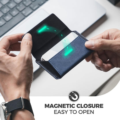 VULKIT Leather Business Card Holder Case for Men Slim Pocket Business Card Wallet Name Card Case Holder, Holds 20 Business Cards Navy