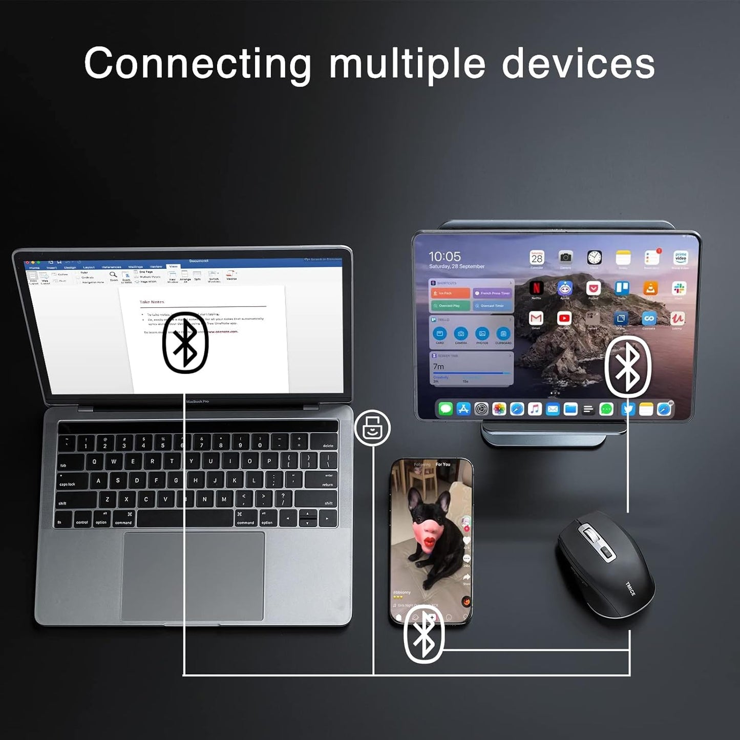 TMICE TKM01A Wireless Bluetooth Mouse Shots Controller Dual Mode (Bluetooth 5.0/ Wireless 2.4GHz) TikTok Controller and Mouse for iPhone, iPad, iOS, Android, Windows Black